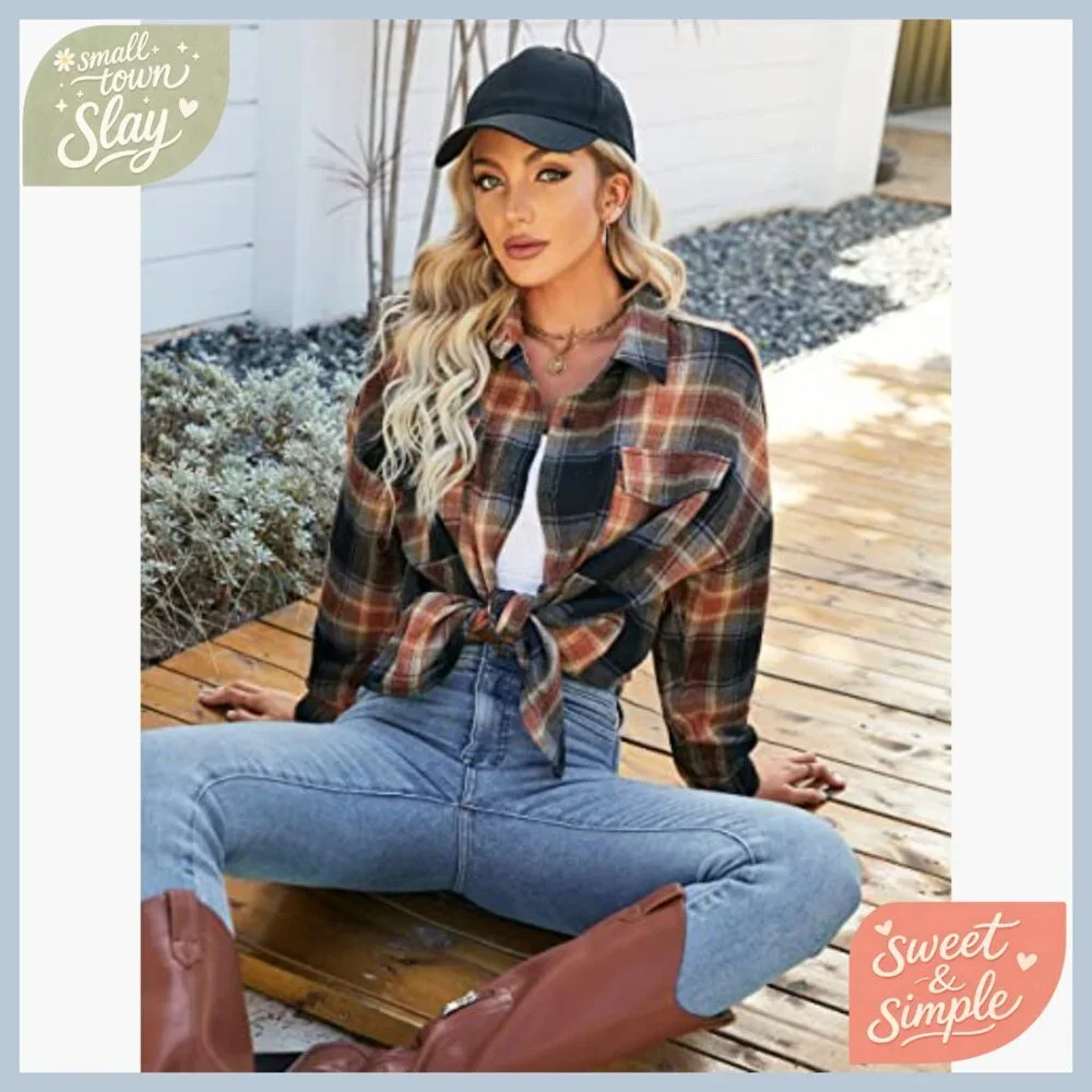 Oversized Flannel Shacket Button Down Shirt Long Sleeve Loose Fit Work Casual - Picture 5 of 6